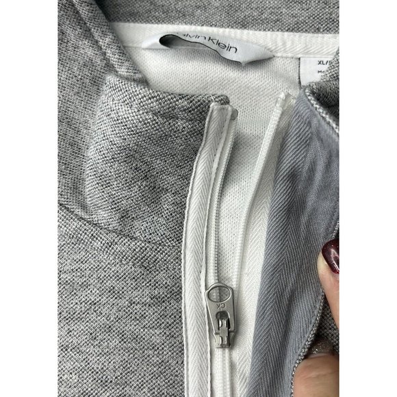 Calvin Klein Mens 1/4 Zip Pullover, Covered Zipper, Gray White Henley Long XL - Picture 4 of 12